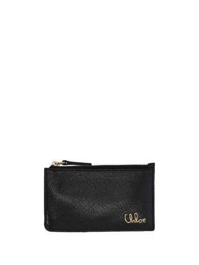 Chloé Zip Logo Wallet In Black