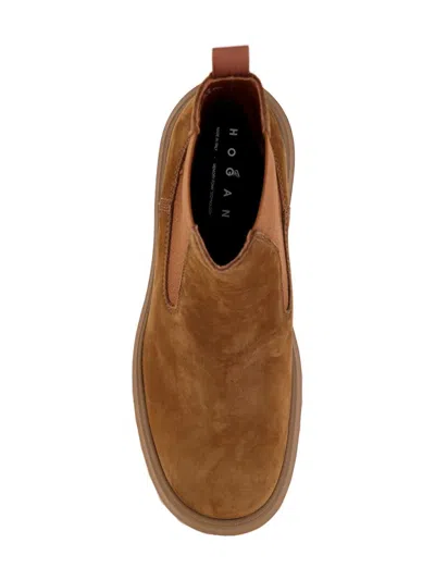 Hogan H700 Nubuck Chelsea Boots In Brown