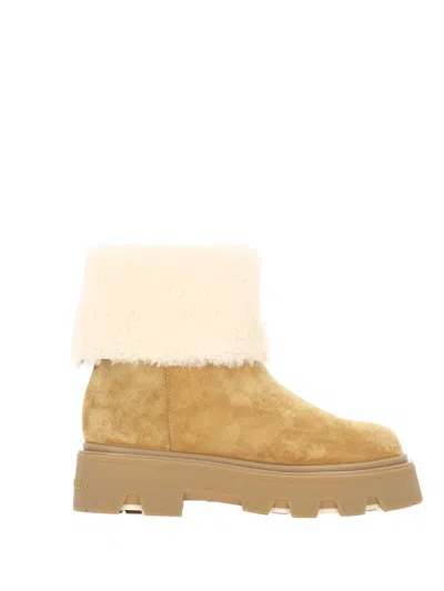 Moncler Aurea Suede And Shearling Mid Ankle Boots In Multi