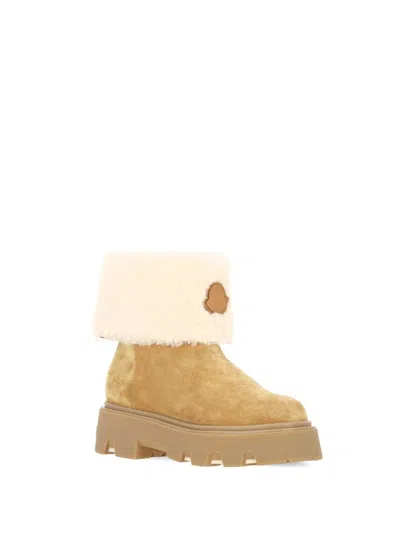 Moncler Aurea Suede And Shearling Mid Ankle Boots In Multi
