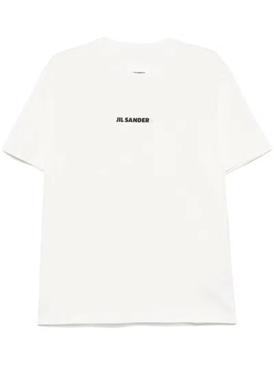 Jil Sander Men White Crewneck T-shirt With Logo Lettering On The Front In Cotton Man