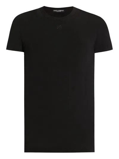 Dolce & Gabbana Embroidered Basic Short-sleeved T-shirt In Black