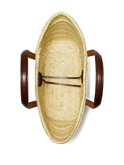 Tory Burch Small Ella Shopping Bag In Straw Classic Leather Color In Brown