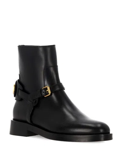Valentino Vlogo Signature Leather Ankle Boot In Black
