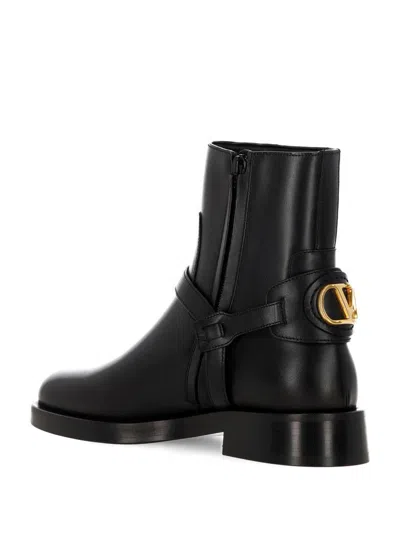 Valentino Vlogo Signature Leather Ankle Boot In Black
