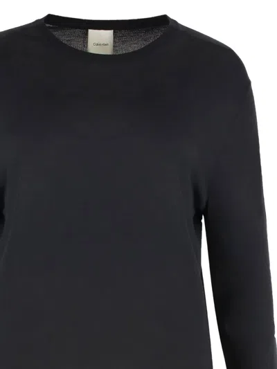 Calvin Klein Crew-neck Viscose Sweater In Black