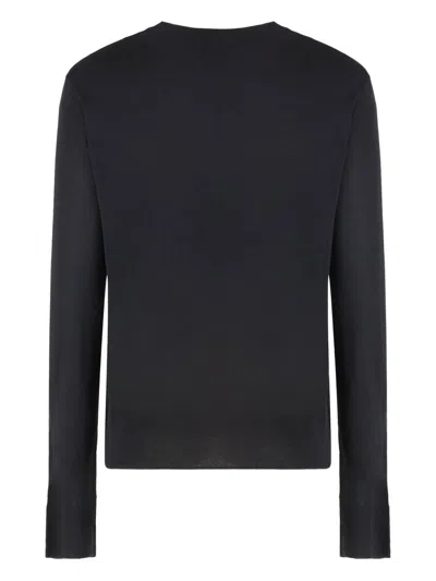 Calvin Klein Crew-neck Viscose Sweater In Black
