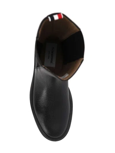 Thom Browne Leather Chelsea Boots With Elastic Side Panels In Black