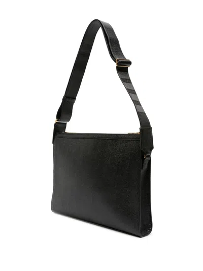 Thom Browne 4-bar Pebble Grain Messenger Bag In Black