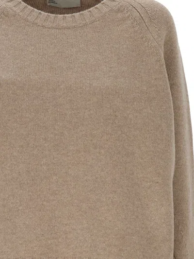 Tory Burch Sweater With A Round Neck In Merino Wool In Neutral