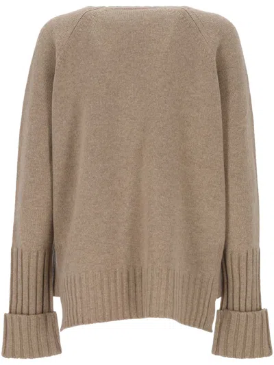 Tory Burch Sweater With A Round Neck In Merino Wool In Neutral