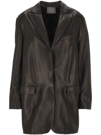 Lorena Antoniazzi Leather Single-breasted Coat In Black