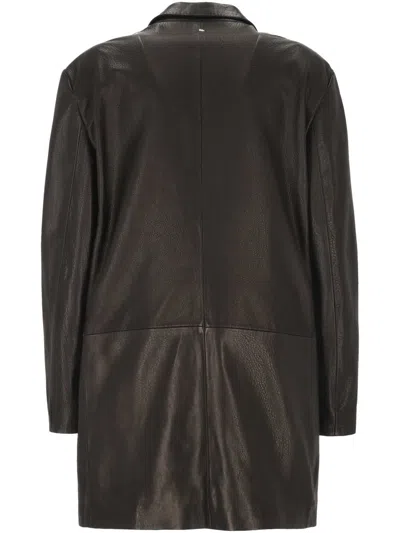 Lorena Antoniazzi Leather Single-breasted Coat In Black