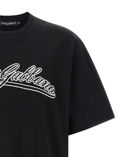 Dolce & Gabbana Men Cotton T-shirt With Embossed Logo Embroidery In Black