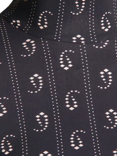 Tory Burch Turtleneck Long Sleeve Fitted Patterned Top In Black