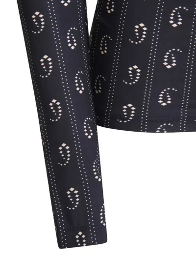 Tory Burch Turtleneck Long Sleeve Fitted Patterned Top In Black