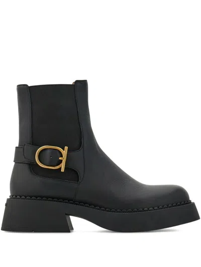 Ferragamo Tia Buckled Leather Ankle Boots In Black