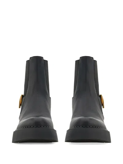 Ferragamo Tia Buckled Leather Ankle Boots In Black