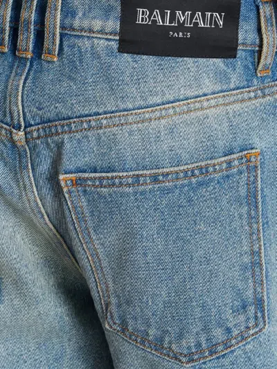 Balmain Straight Whiskering Faded Belt Loops Pockets In Blue