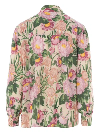 Chloé Floral Silk Neck-tie Button-down Blouse In Animal Print