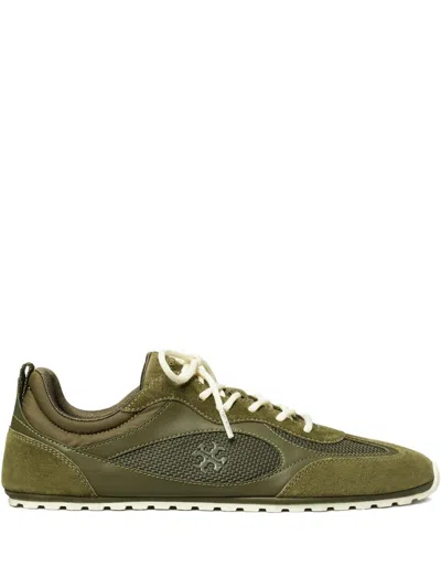 Tory Burch Field Leather And Suede Low-top Sneakers In Green