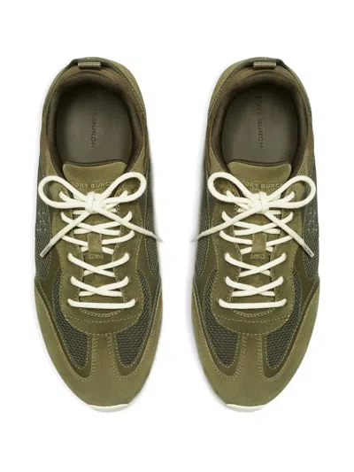 Tory Burch Field Leather And Suede Low-top Sneakers In Green