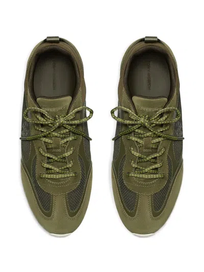 Tory Burch Field Leather And Suede Low-top Sneakers In Green