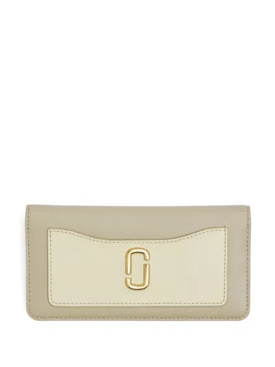 Marc Jacobs Beige Leather Bi-fold Wallet With Foldover Top In Blue