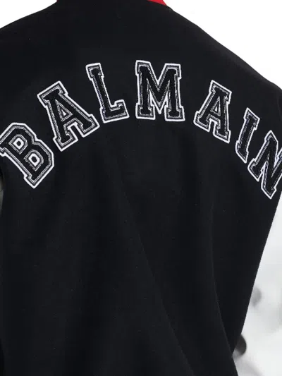 Balmain Wool And Eco-leather Varsity Jacket With Patch In Black