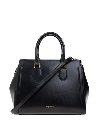 Alexander Mcqueen Large Birdee Top Handle Bag In Black