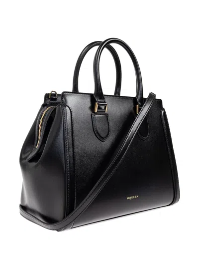 Alexander Mcqueen Large Birdee Top Handle Bag In Black