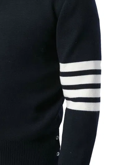 Thom Browne Milano Stitch V Neck Cardigan With 4 Bar In Fine Merino Wo In Blue