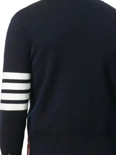 Thom Browne Milano Stitch V Neck Cardigan With 4 Bar In Fine Merino Wo In Blue
