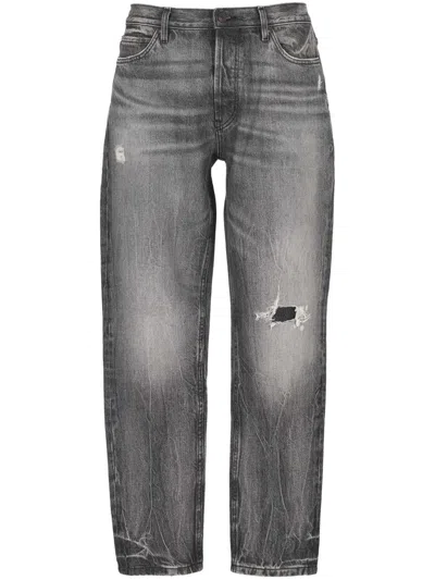 Hugo Boss Logo-patch Distressed Jeans In Gray