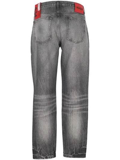 Hugo Boss Logo-patch Distressed Jeans In Gray