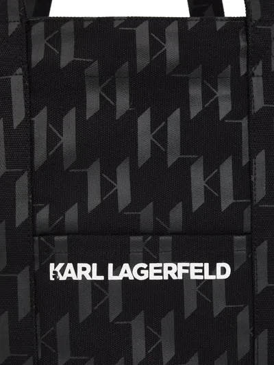 Karl Lagerfeld Monogram Cotton-blend Tote Bag In Black