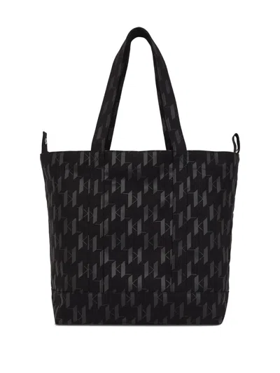 Karl Lagerfeld Monogram Cotton-blend Tote Bag In Black