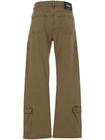 Off-white Logo Embroidered Zip Detailed Trousers In Brown
