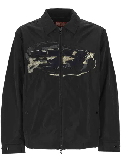 Diesel Modern Black Jacket With Intricate Graphic Detailing In Black