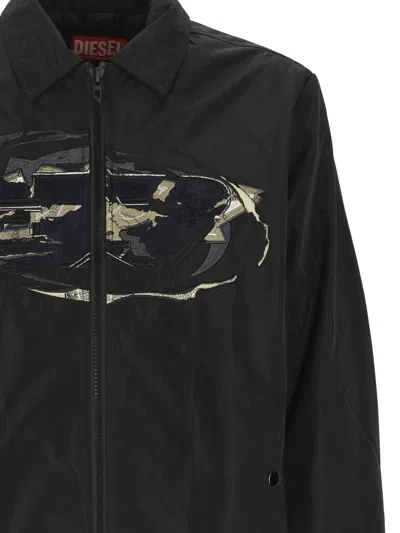 Diesel Modern Black Jacket With Intricate Graphic Detailing In Black