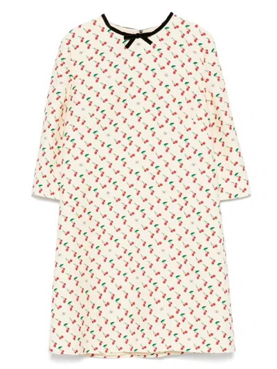 Valentino Cherry Print Crepe Couture Mini Dress In Multi