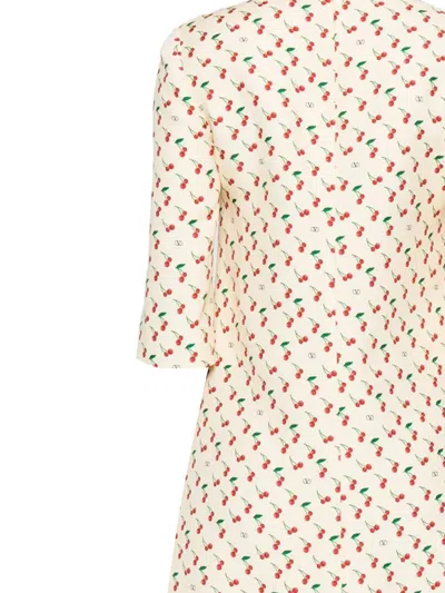 Valentino Cherry Print Crepe Couture Mini Dress In Multi