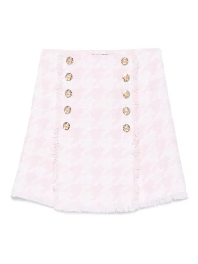 Balmain Tweed High Waist Buttoned Mini Skirt In White