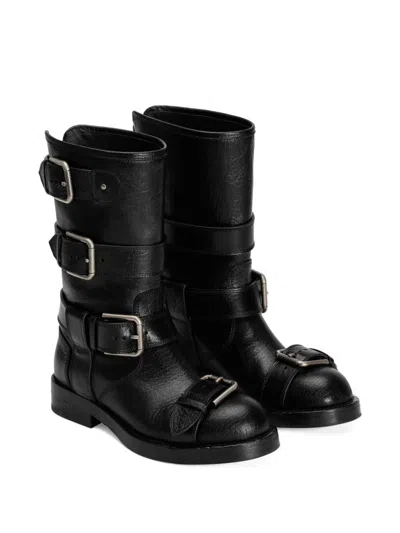 Dolce & Gabbana Black Leather Boots With Straps In Multi
