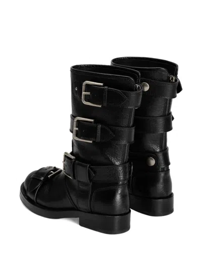 Dolce & Gabbana Black Leather Boots With Straps In Multi