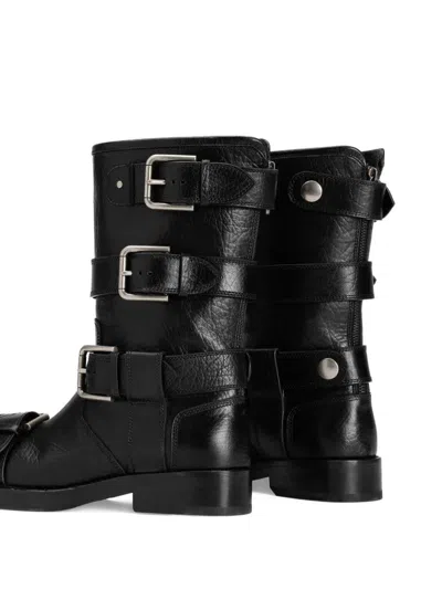 Dolce & Gabbana Black Leather Boots With Straps In Multi