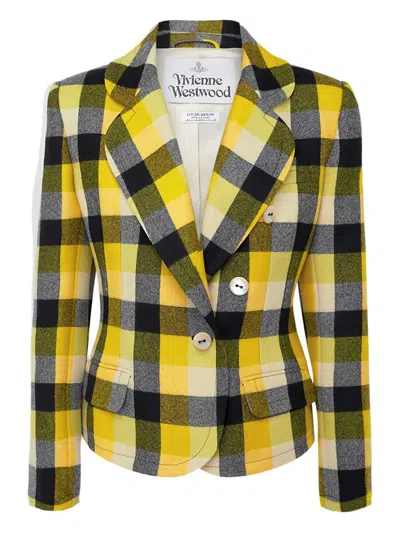 Vivienne Westwood Georgia Jacket Check Wool Pixel-check 44 Women In Yellow