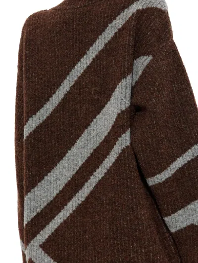 Attico Oversized Knit Sweater Geometric Design In Brown
