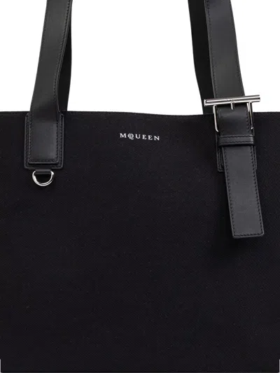 Alexander Mcqueen Mcqueen T-bar Canvas Shopper In Black
