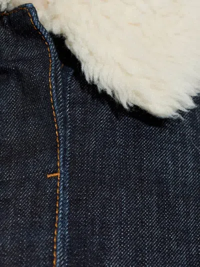 Jacquemus Le Bomber De-nimes Ovalo Blue Jacket With Fur Collar And Two Front Welt Pockets In Denim Woman In Blue